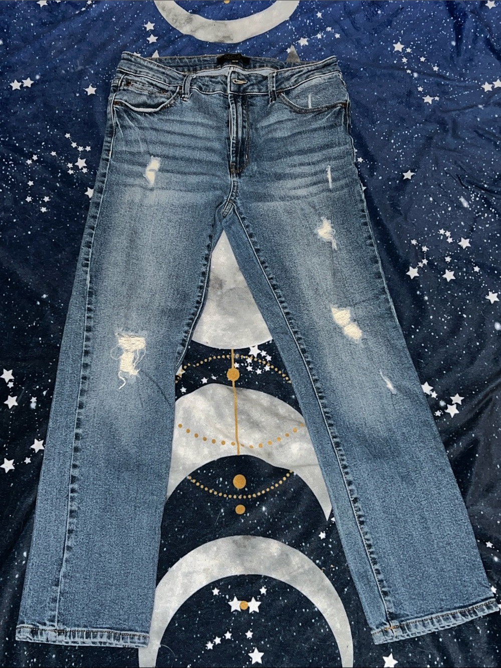 RACHEL Rachel Roy Light Blue Distressed Straight-Leg Jeans